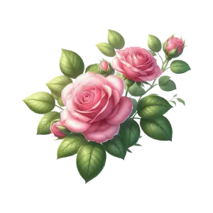 Pink Roses with Green Leaves Cluster