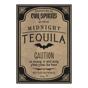 Vintage Style Midnight Tequila Label with Bat Graphic