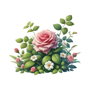 Pink Rose and White Daisy Floral Arrangement with Green Leaves