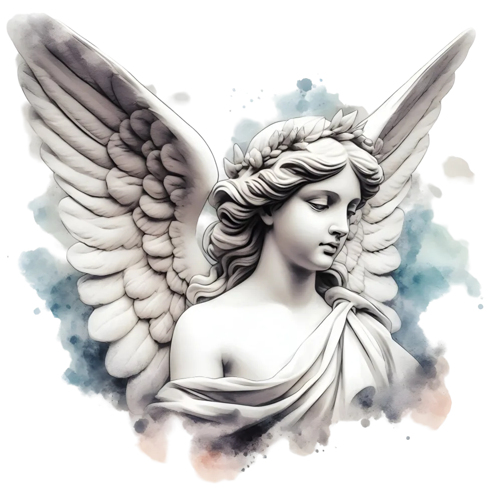Classical Angel Sculpture Bust with Wings and Laurel Wreath