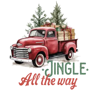 Vintage Red Truck with Christmas Trees and Gifts Holiday Illustration
