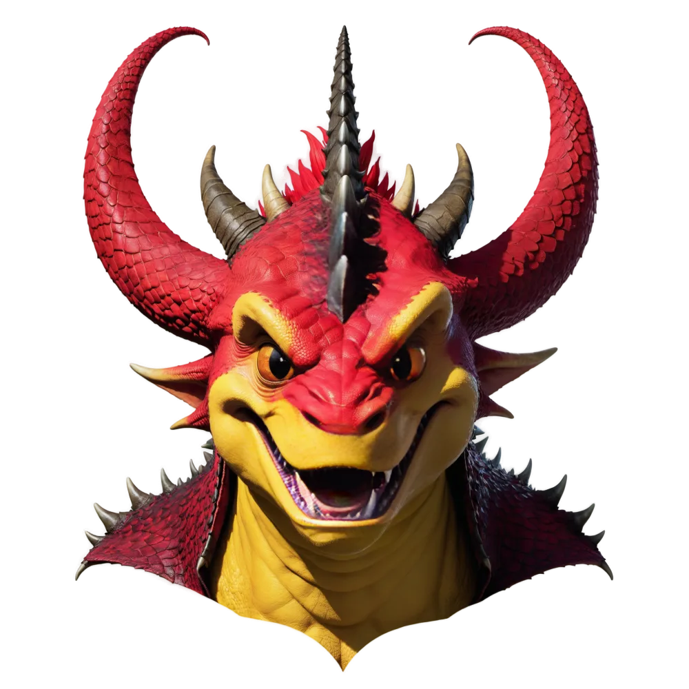 3D Red and Yellow Dragon Head with Large Horns