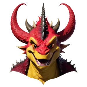 3D Red and Yellow Dragon Head with Large Horns