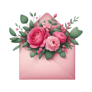 Pink Envelope with Pink and Green Floral Bouquet