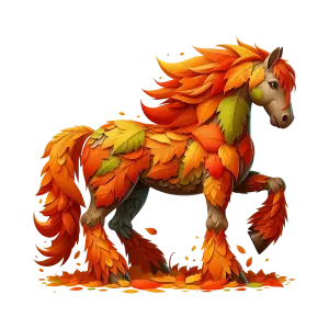 Autumn leaves horse with colorful fall foliage design