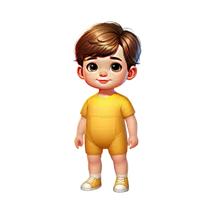 3D Cartoon Toddler Boy in Yellow Outfit and Sneakers