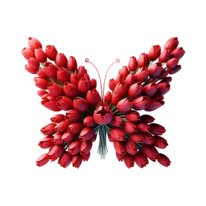 Butterfly Shape Made of Red Tulip Flowers