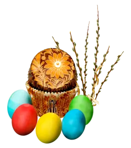 Decorative Easter Eggs with Pussy Willow Branches