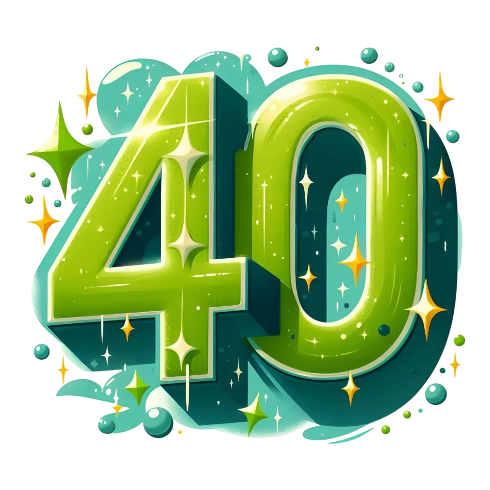 Green Shiny Number Forty with Sparkles