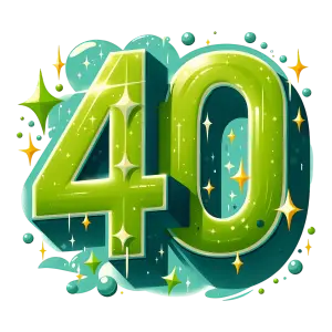 Green Shiny Number Forty with Sparkles