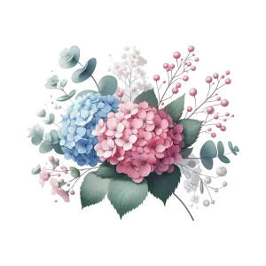 Pastel Hydrangea Flower Bouquet with Green Leaves