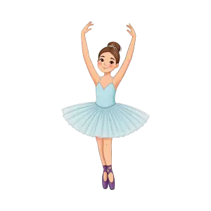 Cartoon Ballerina Girl in Blue Tutu and Purple Ballet Shoes