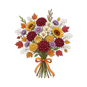 Autumn Floral Bouquet with Sunflowers and Fall Leaves