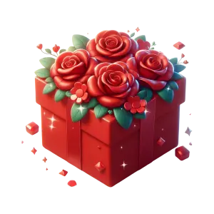 Red Gift Box with Roses and Leaves Decoration