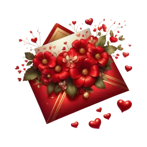 Red Floral Envelope with Love Hearts