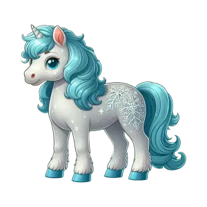 Cute Cartoon Blue and White Unicorn with Snowflake Pattern