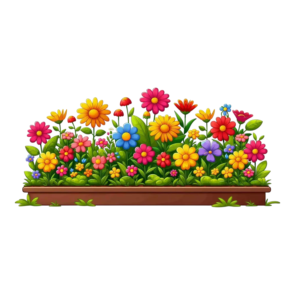 Colorful Flower Bed in Wooden Planter Box
