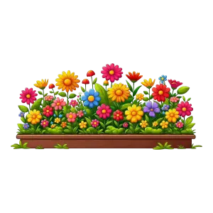 Colorful Flower Bed in Wooden Planter Box
