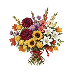 Colorful Autumn Flower Bouquet with Sunflowers and Lilies