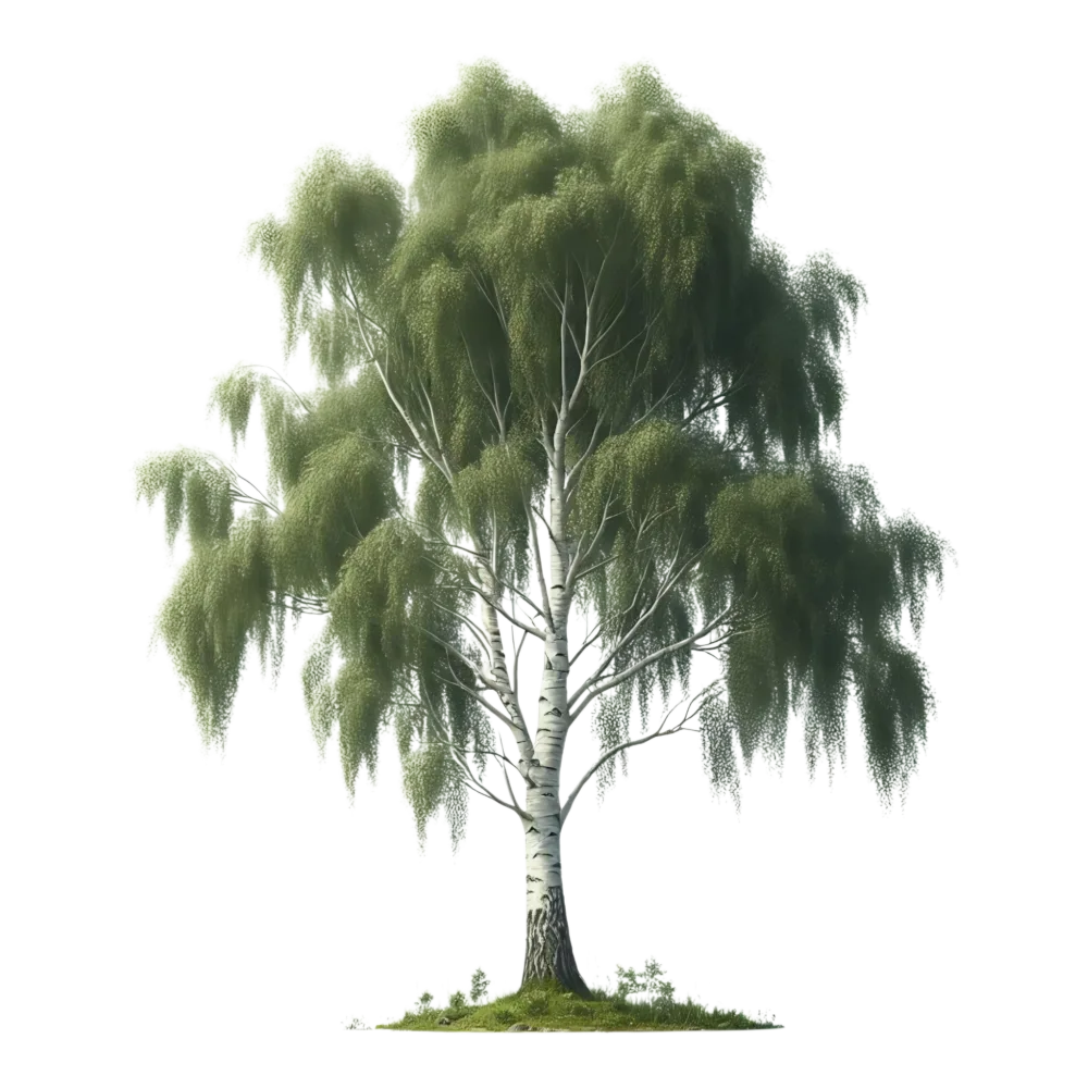 Detailed Birch Tree with Green Leaves
