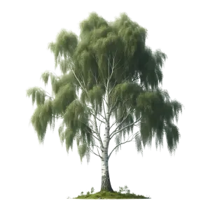 Detailed Birch Tree with Green Leaves
