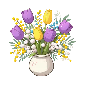 Colorful Tulip and Flower Bouquet in White Vase