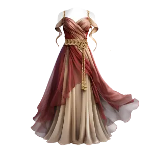 Vintage Burgundy and Beige Evening Gown with Gold Accents