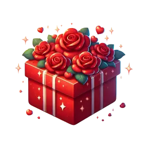 Red Gift Box with Red Roses and Hearts