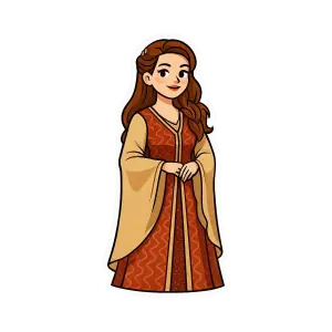 Cartoon Historical Woman in Medieval Dress
