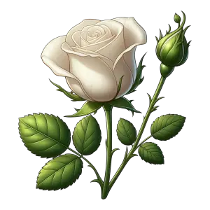 White Rose with Bud and Green Leaves