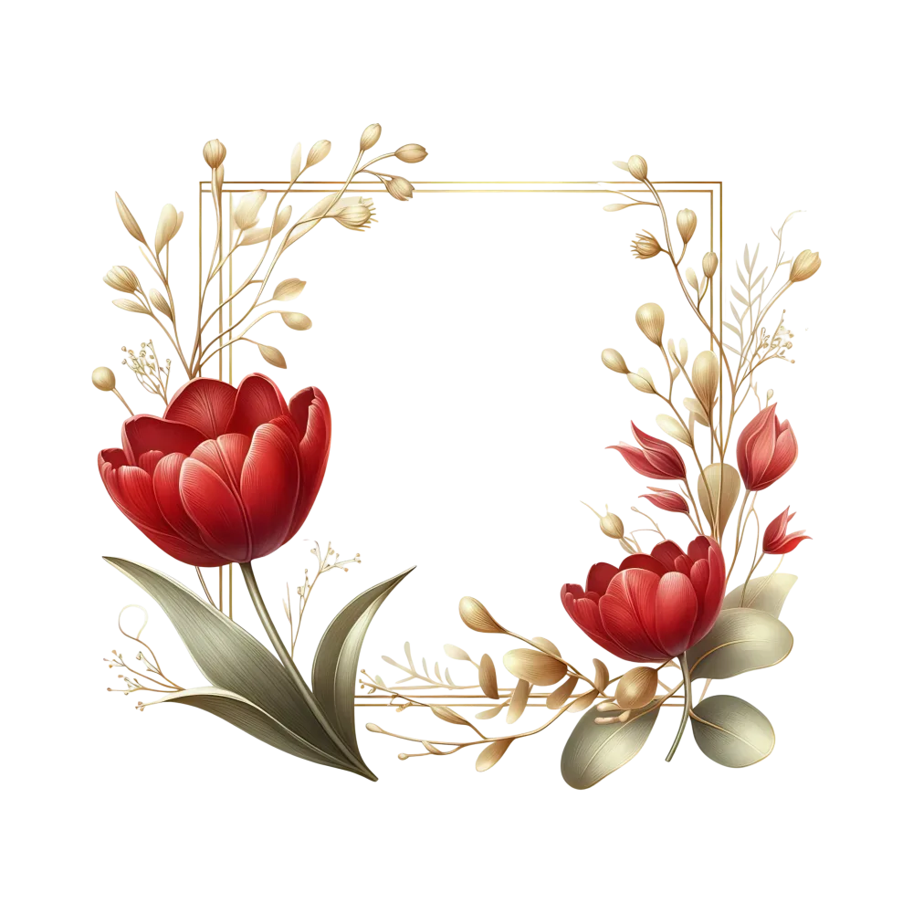 Elegant Gold Frame with Red Tulip and Decorative Flowers