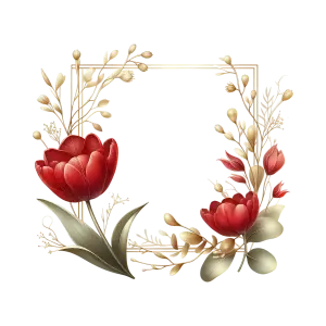 Elegant Gold Frame with Red Tulip and Decorative Flowers