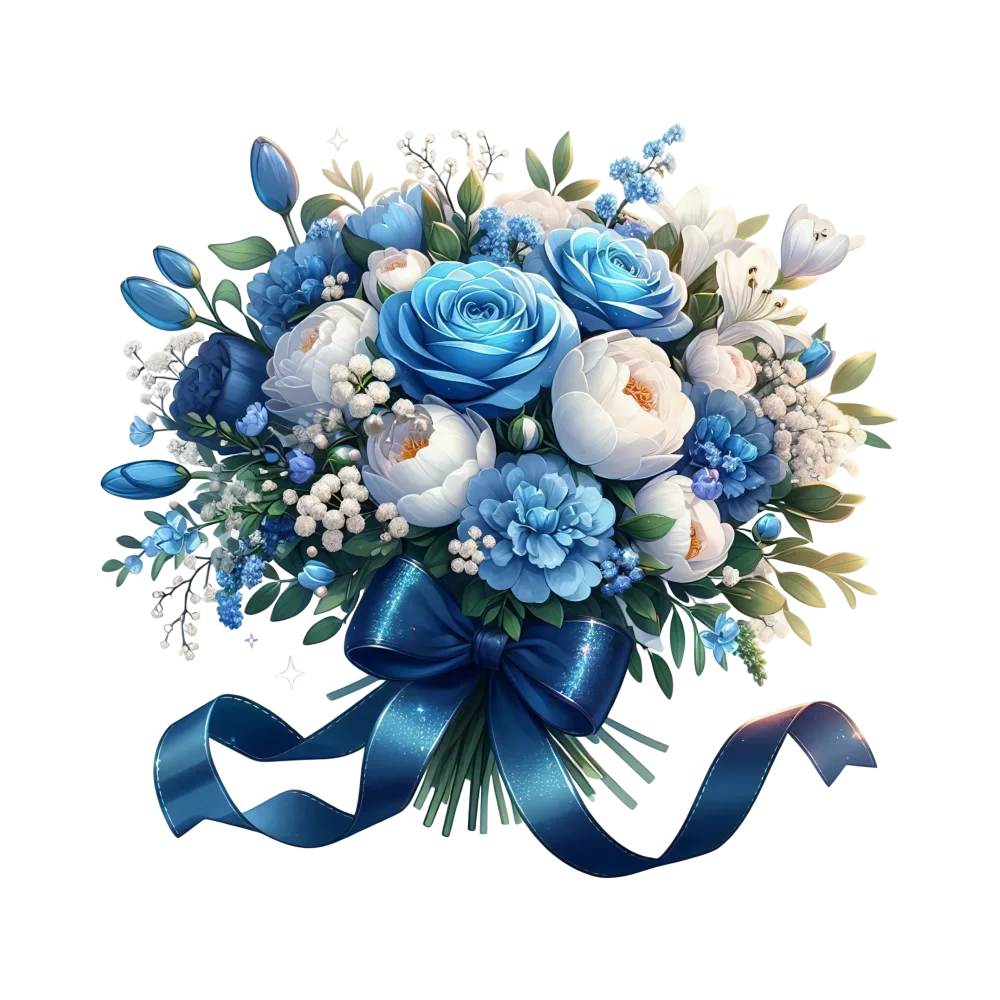 Elegant Blue and White Floral Bouquet with Ribbon