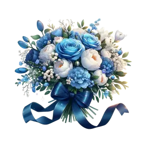 Elegant Blue and White Floral Bouquet with Ribbon