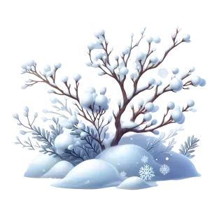 Winter Snow Covered Branches with Snowflakes