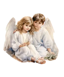 Cute Little Angel Children Sitting Together