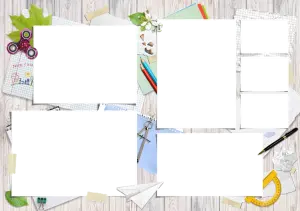 School Themed Photo Collage Frame with Stationery and Leaves