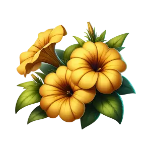 Yellow Petunia Flowers with Green Leaves