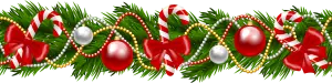 Christmas Garland with Candy Canes, Red Bows, and Baubles