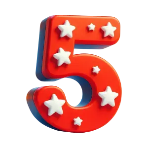 3D Red Number 5 with White Stars