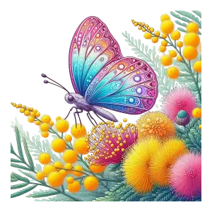 Colorful Butterfly on Vibrant Yellow and Pink Flowers