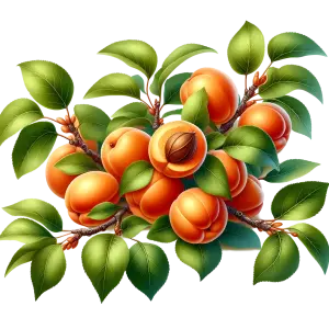 Ripe Apricots with Leaves on Branch PNG