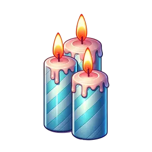 Three Blue Striped Burning Candles with Pink Wax Drips