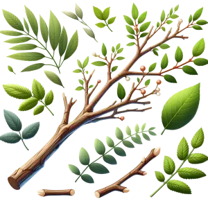 Collection of Green Leaves and Tree Branches with Berries PNG