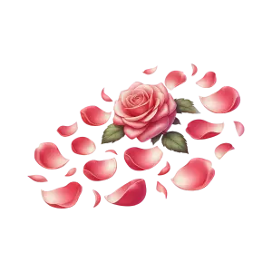 Pink Rose with Scattered Rose Petals