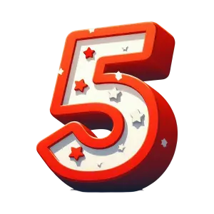 3D Number Five with Red Stars