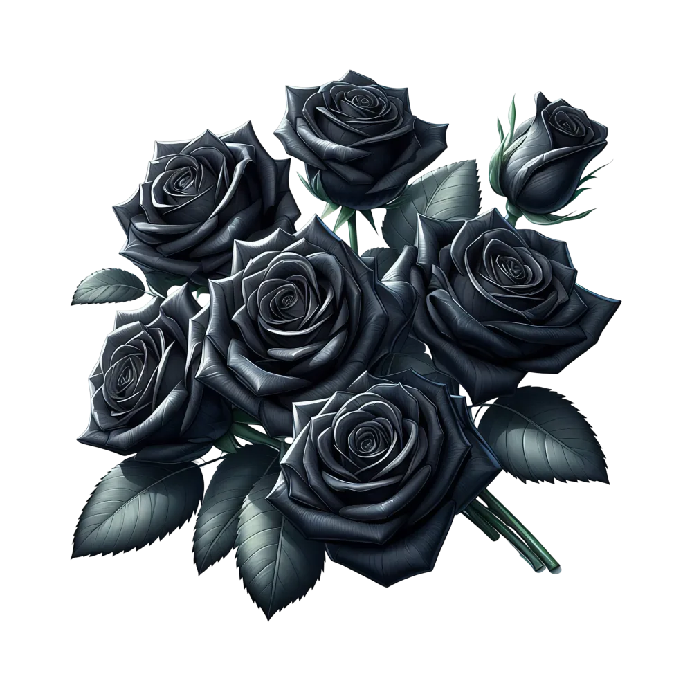 Bouquet of Black Roses with Leaves