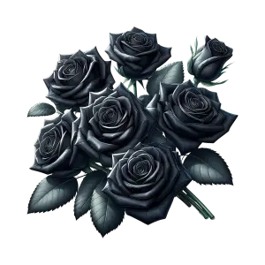 Bouquet of Black Roses with Leaves