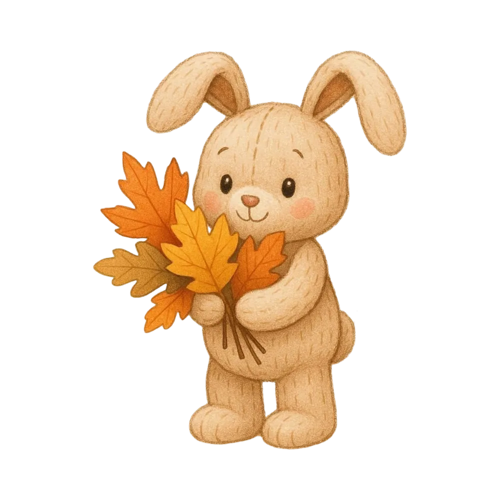 Cute Bunny Holding Autumn Leaves Illustration