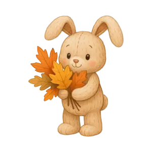 Cute Bunny Holding Autumn Leaves Illustration